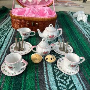 Mini Floral Tea Set with Pink Accent